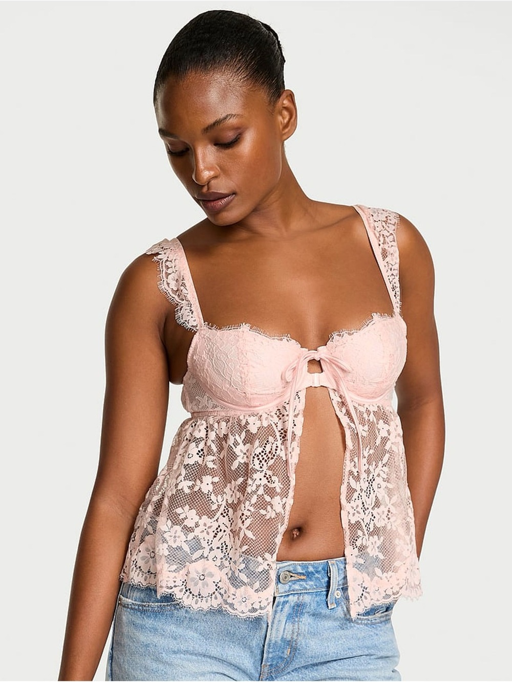 Victoria’s Secret Dream Angels Purest Pink Lace Fly Away Top M